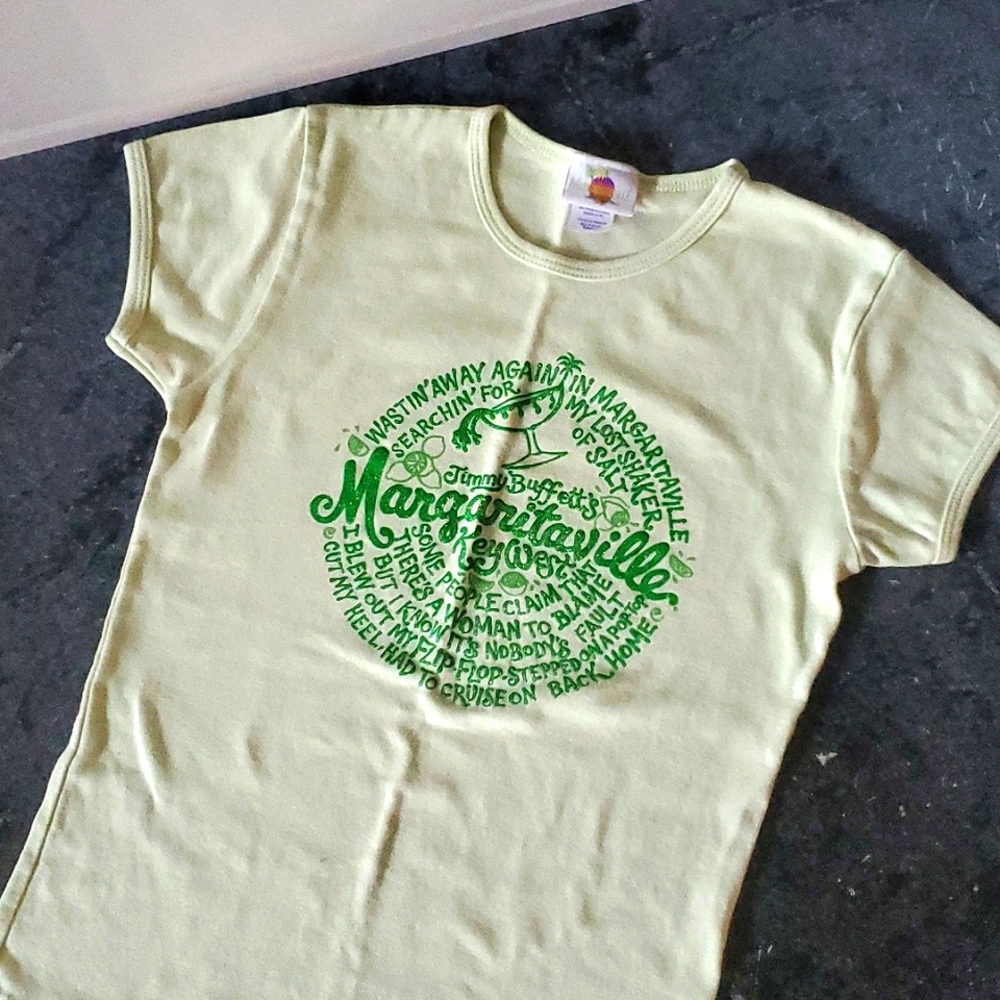 Y2K Jimmy Buffett's Margaritaville Fitted Tee Shirt, Vintage Lime Green Small S